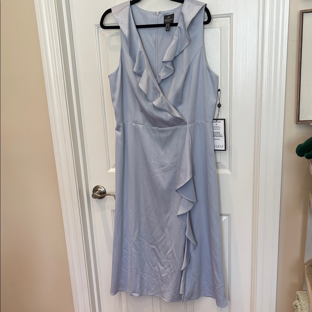 Adrianna Papell Pale Blue Ruffle Wrap Midi Dress NO BELT 16 - Picture 5 of 7